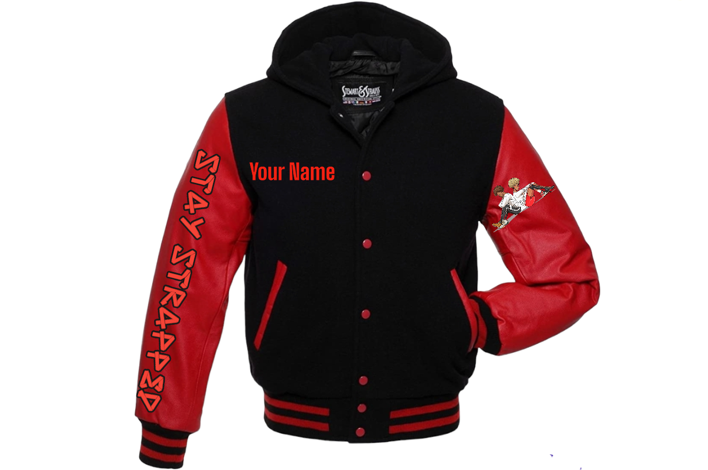 Red and black front with hood